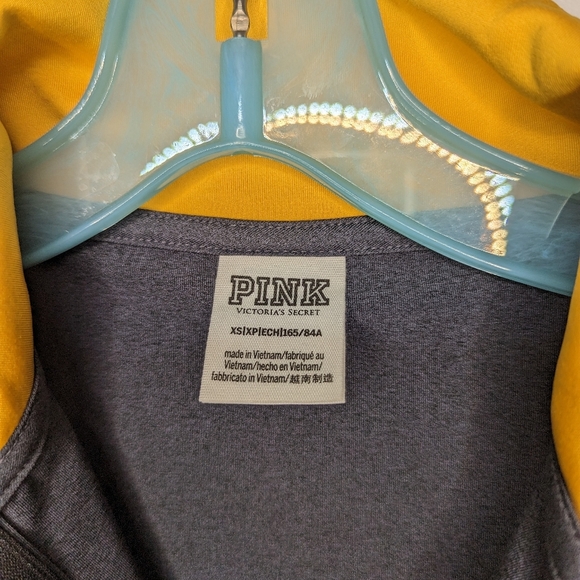 Victoria secrets PINK women's 1/4 zip ultimate athletic pullover grey yellow XS - Picture 2 of 8
